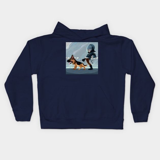 Officer and Pet Kids Hoodie by ddraw